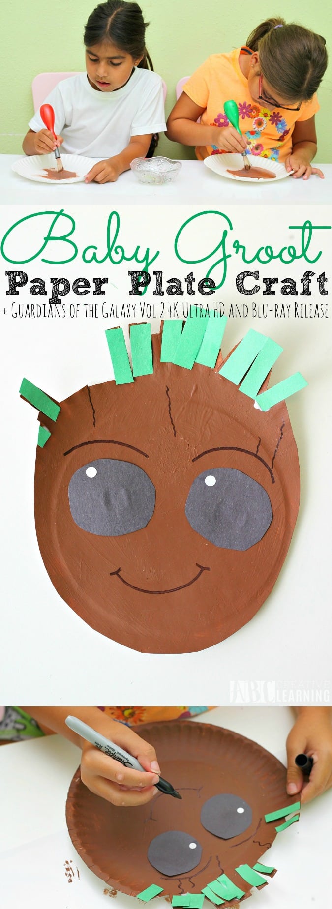 Paper Plate Baby Groot Craft + Guardians of the Galaxy Vol 2 4K Ultra HD™ and Blu-ray Release - abccreativelearning.com